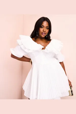 ASOS Curve cotton poplin pleated skater mini dress in