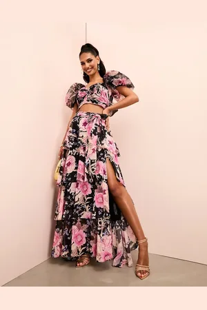 ASOS Co-ord ruched wrap tiered maxi skirt in floral print