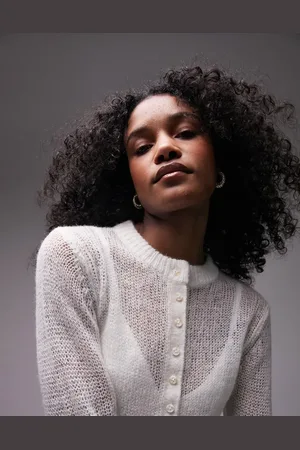 Topshop Knitted sheer micro cardigan in ivory