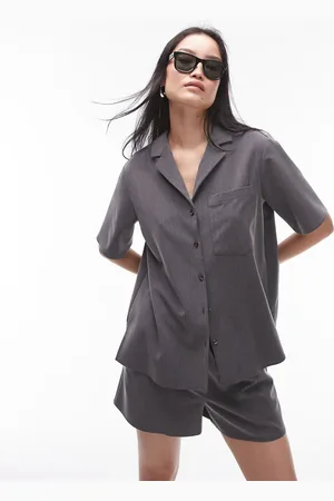 Topshop Co-ord tonic short sleeve shirt in charcoal