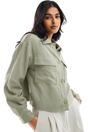 Stradivarius Linen look shacket in khaki