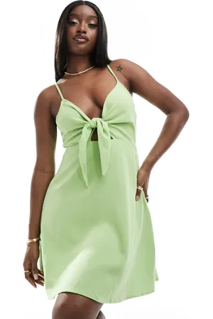 NA-KD Tie front mini dress in green