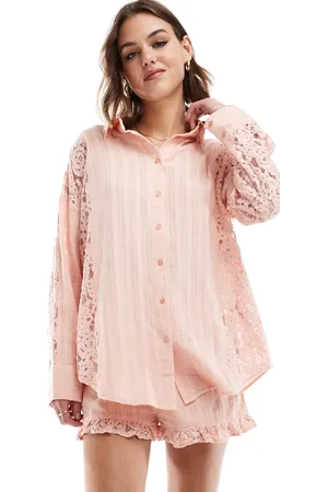 Miss Selfridge Oversized lace mix shirt in soft