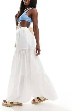 New Look Poplin tiered midi skirt in