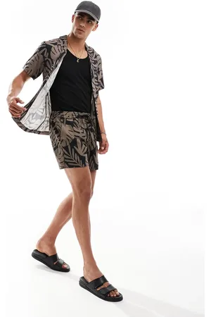 South Beach Palm leaf beach short co-ord in black and beige