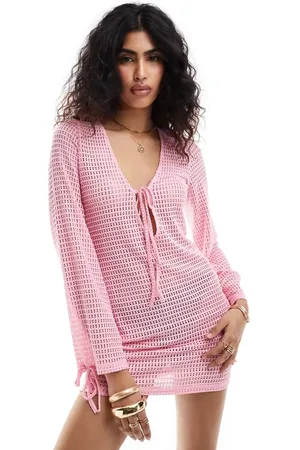 The Frolic Esmarie tie detail long sleeve mini beach dress in