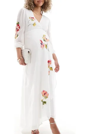 HOPE & IVY Wrap maxi dress with floral embroidery in
