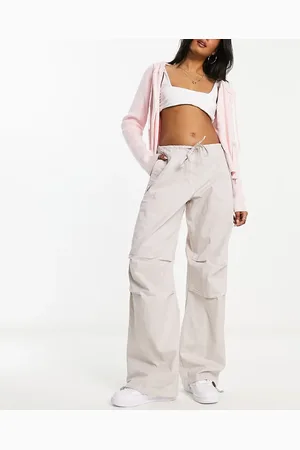 Pull&Bear Nylon cargo parachute trousers in stone