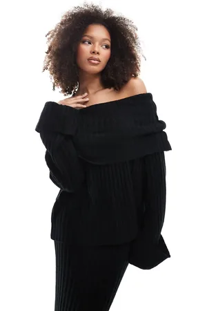 SNDYS Rib knit foldover bardot jumper co-ord in