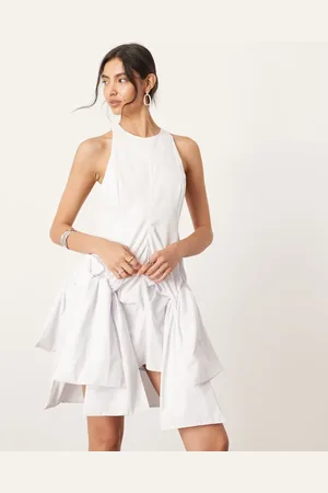 ASOS Racer neck drop waist mini dress with knot detail skirt in