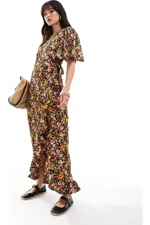 VERO MODA Wrap front maxi dress in dark floral print
