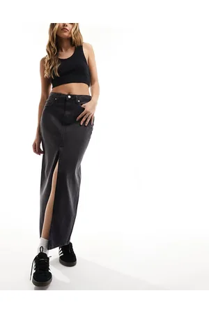 Calvin Klein Front split denim maxi skirt in washed