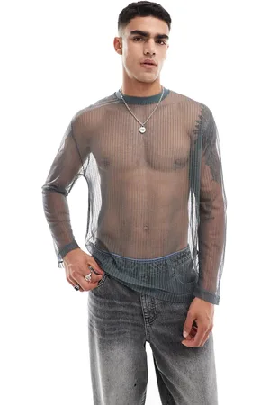 ASOS Relaxed long sleeve t-shirt in charcoal mesh