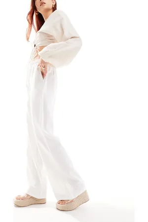 Stradivarius Linen look pull on trouser in