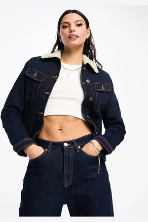 Lee Lee sherpa-lined denim jacket in dark blue rinse