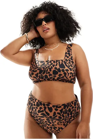 ASOS Curve Adrienne high leg high waist bikini bottom in oversized animal