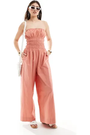 ASOS Shirred bodice wide leg jumpsuit in peach
