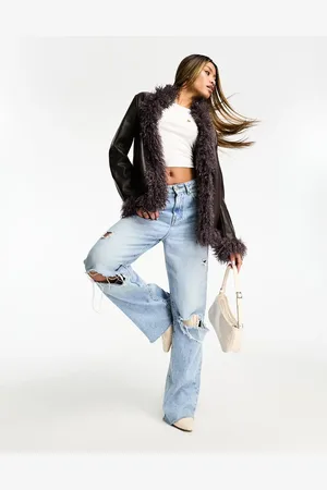 Jayley Faux suede shaggy collar short jacket in