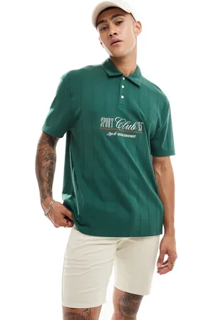 ASOS Relaxed polo in khaki with text front print