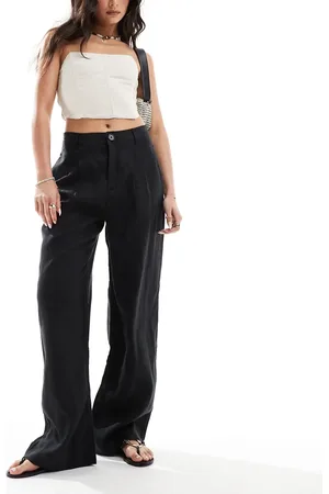 MANGO Straight leg linen trousers in
