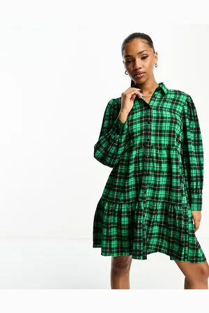 Monki Mini shirt dress with tiered hem in check
