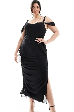 ASOS ASOS DESIGN Curve corset lace chiffon mix panelled milkmaid midi dress in