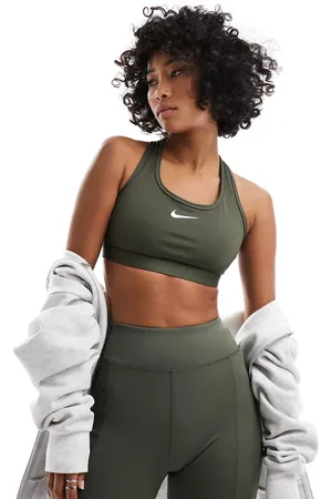 Nike Swoosh Dri-Fit medium support sports bra in khaki
