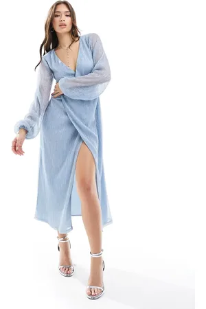Pretty Lavish Knot front plisse midaxi dress in metallic