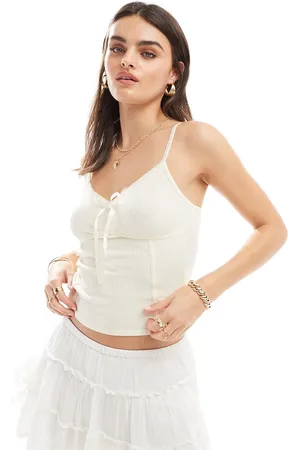 Miss Selfridge Lace trim ribbon cami top in ivory