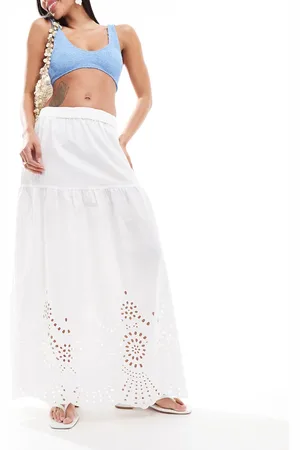 ONLY Embroidered tiered maxi skirt in