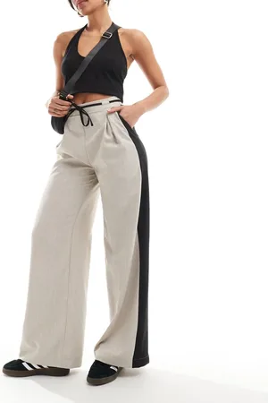 Reclaimed Pull on trouser in linen look with side stripe with detail