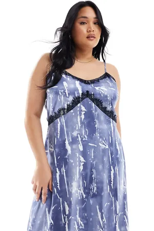 VERO MODA Satin maxi slip dress with lace trim in crinkle print