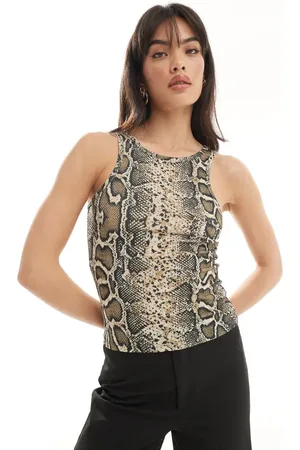 Pieces® Racer neck vest top in snake print