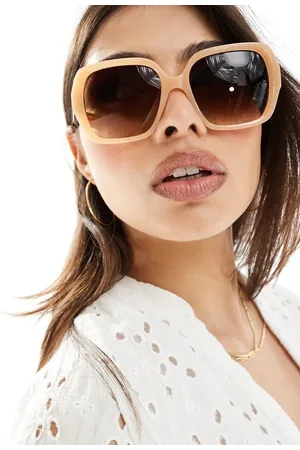Pieces® Square beige frame sunglasses with tortoiseshell arm detail