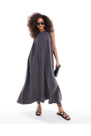 ASOS Sleeveless pleated oversized maxi dress in charcoal