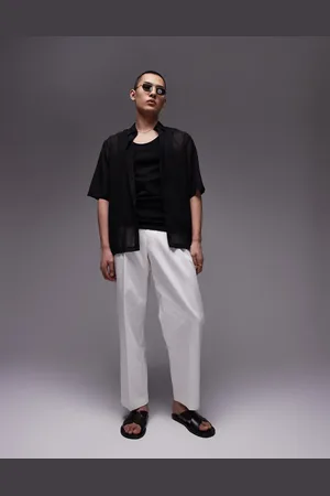 Topman Smart compact cotton wide leg trouser in ecru