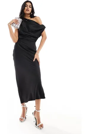 SNDYS Satin one shoulder ruched maxi dress in