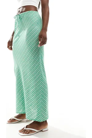 Stradivarius Linen look maxi skirt in stripe
