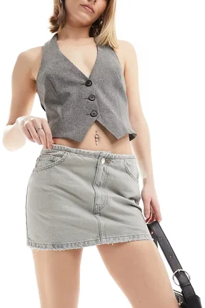 Pull&Bear Asymmetric panel denim mini skirt in light