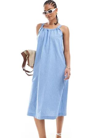 VERO MODA Cotton ruched neck maxi dress in stripe