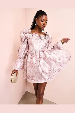 ASOS Jacquard ruffle sleeve mini skater dress in floral print