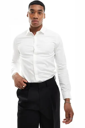 ASOS Wedding skinny smart shirt in herringbone texture in