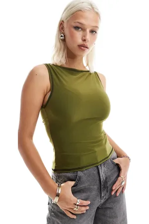 COLLUSION Slash neck tank top with overlocking in olive
