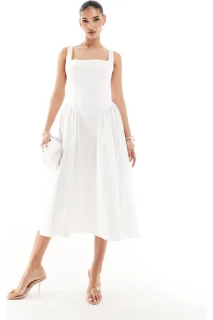 Kaiia Square neck puff hem midi dress in