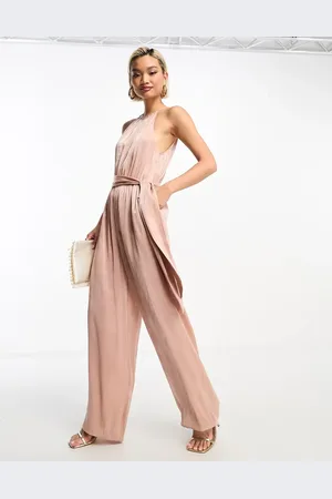 & OTHER STORIES Sleeveless wide leg jumpsuit with tie detail in shimmer dusty
