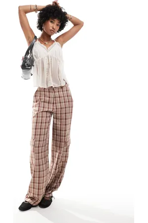Daisy Street Wide leg cargo trousers with detachable chain in monochrome check