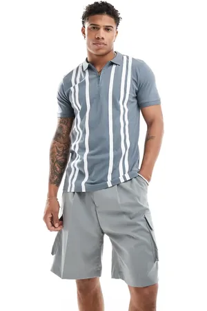 Threadbare Zip neck stripe jersey polo in