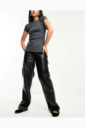 Noisy May High waisted faux leather trousers in