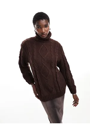 Monki Heavy knitted roll neck sweater in dark
