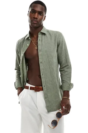 Only & Sons Linen mix long sleeve shirt in sage